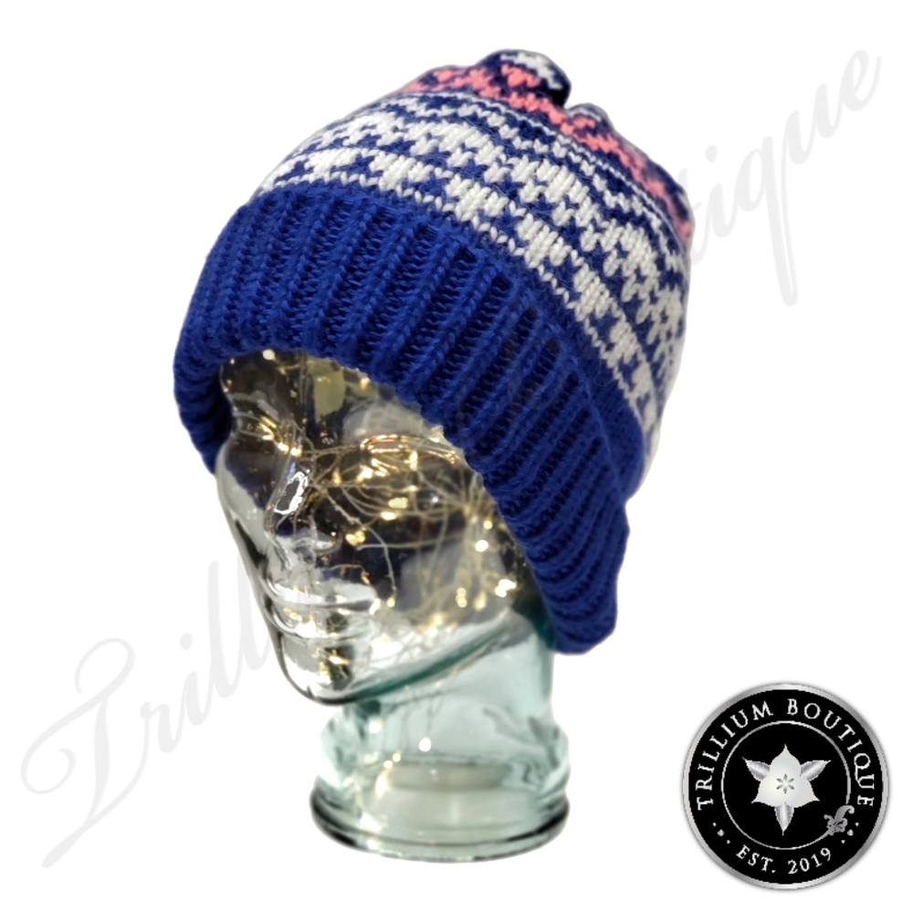 Zara Women's Blue and Pink Beanie Hat Medium NWT